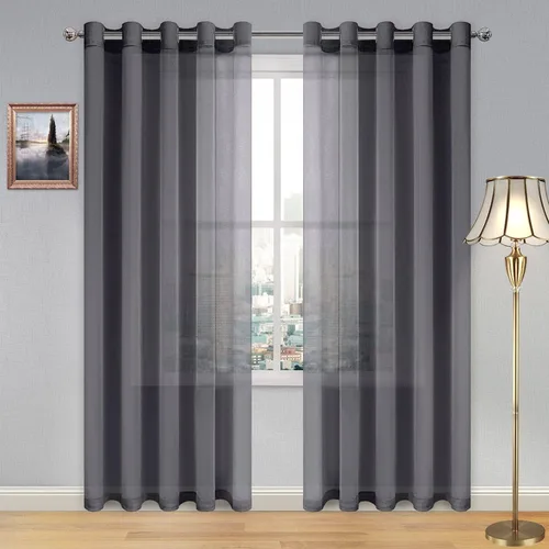 Vista 97 de DWCN Cortinas traslúcidas color verde frijol para sala de estar y dormitorio - Cortinas voile con aspecto de lino sintético con ojales en la parte