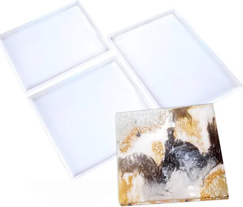 Vista 10 de Moldes grandes de resina de silicona, 3 moldes de resina de geoda de ágata, incluye 2 moldes cuadrados para posavasos cuadrados, molde rectangular