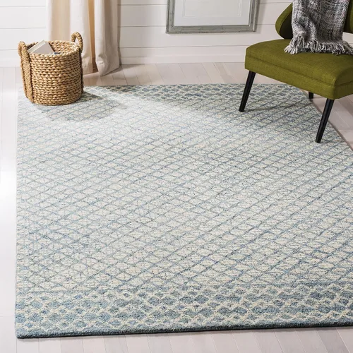 Vista 6 de SAFAVIEH Abstract Collection - Alfombra decorativa, 2 x 3 pies, azul y marfil, lana hecha a mano, ideal para zonas de alto tráfico en entrada, sala