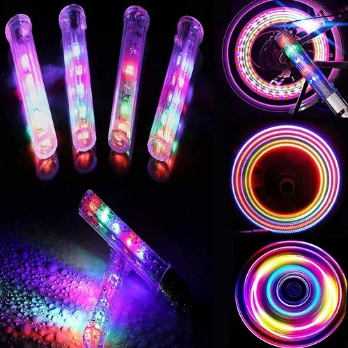 Vista 2 de 8 unids 5 LED bicicleta neumático neumático rueda válvula lámpara intermitente bicicleta rueda luz bicicleta tapa luces bicicleta radios luces noche
