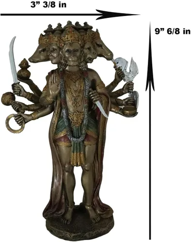Vista 3 de Ebros Mystic Yogi Panchamukhi Hanuman Figura 9.75 pulgadas de alto mono de cinco caras Ramayana hindú Dios Iluminación oriental Vastu escultura