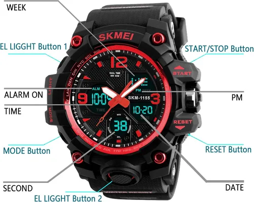 Vista 4 de Mens Analog Digital LED 50M Waterproof Outdoor Sport Watch Military Multifunction Casual Dual Display 12H24H Stopwatch Calendar Wrist Watch