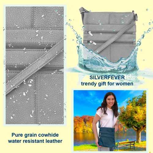 Vista 6 de SILVERFEVER Bolso cruzado grande de cuero para mujer, resistente al agua