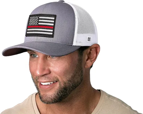 Vista 3 de HAKA Sombrero de bandera estadounidense, gorra de camionero de Estados Unidos para hombres y mujeres, gorra de béisbol ajustable, malla a presión