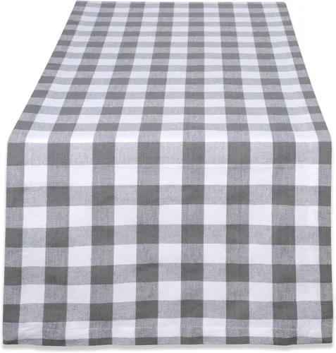 Vista 11 de DII Checkered Tabletop Collection 100% algodón, lavable a máquina, camino de mesa, 14x108, amarillo