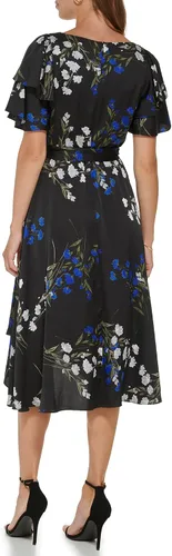 Vista 3 de DKNY Vestido asimétrico de manga corta con cuello en V