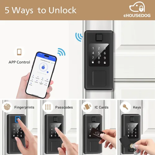 Vista 2 de EHD-SF01, cerradura inteligente de huellas dactilares, cerradura de puerta de entrada sin llave, cerradura de teclado con pantalla táctil, cerradura