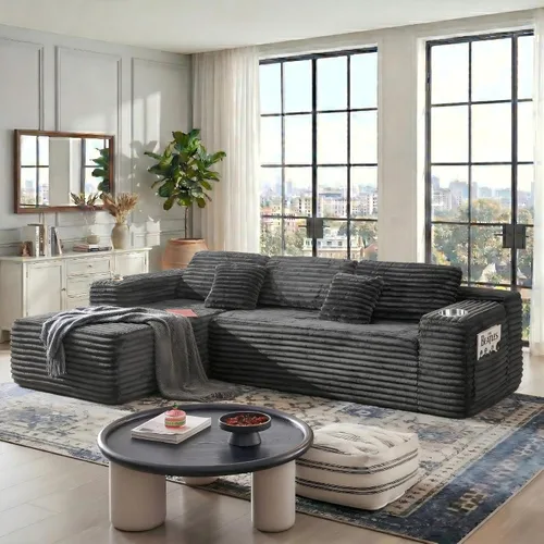 Vista 25 de Sofás seccionales de nube de gran tamaño para sala de estar, sofá modular de 7 plazas en forma de U de 122 pulgadas con diván, asiento profundo