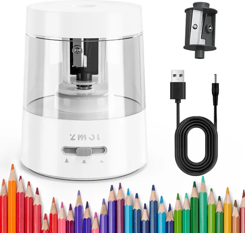 Vista 10 de ZMOL Sacapuntas eléctrico para lápices de colores, operado por batería, sacapuntas eléctrico enchufable para niños 6-8mm No.2/Oficina/Hogar/Negro