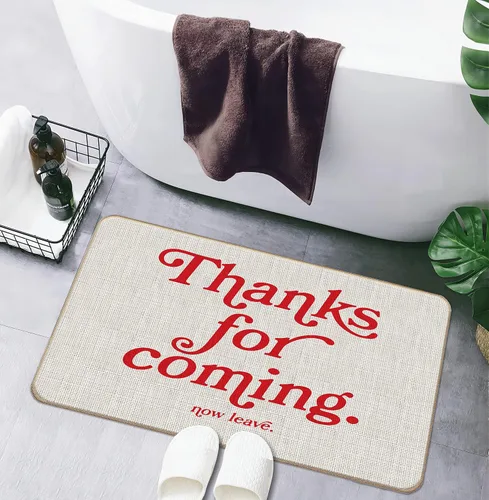 Vista 5 de Tapete divertido y moderno con texto en inglés "Thank for Coming Now Leave" (Gracias por venir ahora y dejar), 17 x 30 pulgadas, decorativo
