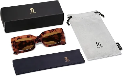 Vista 6 de SOJOS Gafas de sol rectangulares retro de los años 90 para mujer y hombre, gafas gruesas de moda