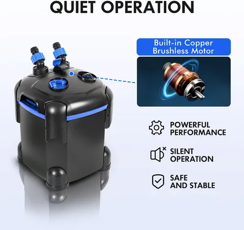 Vista 5 de Filtro de recipiente AMOSIJOY 172GPH, filtro externo ultrasilencioso para acuarios con medios gratuitos para tanques grandes de peces y acuarios