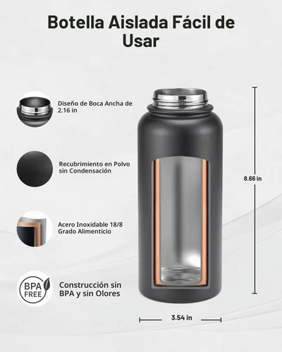 Vista 5 de Topre Botella de agua aislada de 32 onzas, botella de agua al vacío de acero inoxidable, sin BPA y a prueba de fugas - con asa de paracord, correa