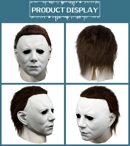 Vista 4 de Máscara aterradora de Halloween para adultos, máscara de látex clásica blanca realista de cabeza completa, espeluznante disfraz de cosplay