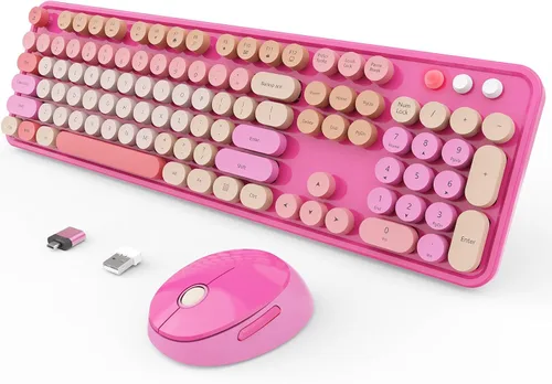 Vista 19 de SkyGive - Combo de teclado y mouse inalámbricos, teclado ergonómico de tamaño completo con diseño retro tipo máquina de escribir, con teclas