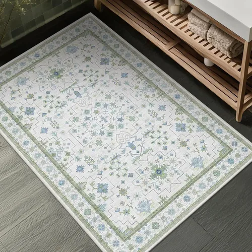Vista 130 de Hazo Haus – Alfombra pequeña para entrada, cocina o baño, antideslizante con base de goma, resistente a las manchas y a la decoloración, diseño