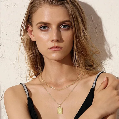 Vista 5 de Yoosteel Layered Initial Necklaces for Women Girls, 14K Gold Plated Dainty Layering Paperclip Chain Necklace Capital Letter Initial Pendant Choker