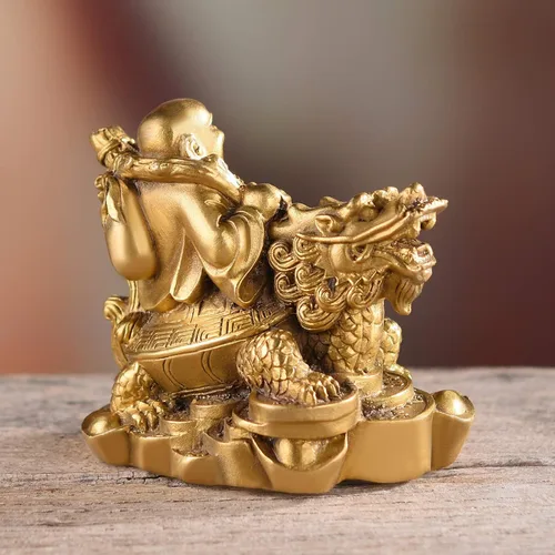 Vista 6 de BRASSTAR 3.3 "(H) Ruyi Buda riendo y tortuga riqueza buena fortuna salud Buda estatua para decoración de oficina en casa TQZDPT72