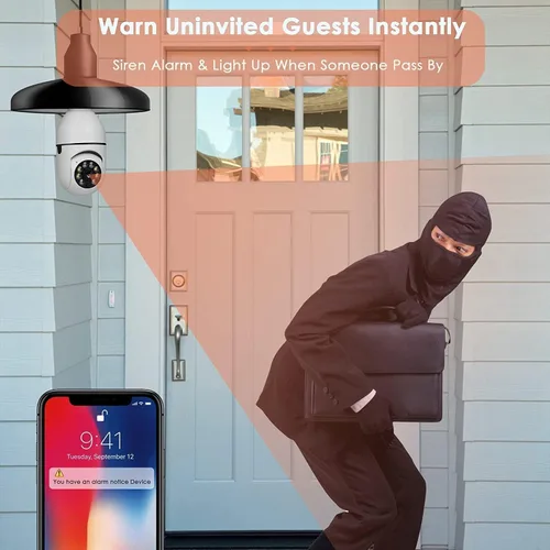 Vista 3 de Bombilla inalámbrica WiFi 1080P, cámaras de seguridad inalámbricas para exteriores, 360 grados para interiores, cámaras de seguridad para seguridad