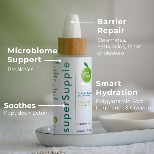 Vista 2 de Pure & Cimple SuperSupple Crema hidratante reparadora de barrera, crema facial orgánica de ceramida y péptido para piel seca y sensible, complejo