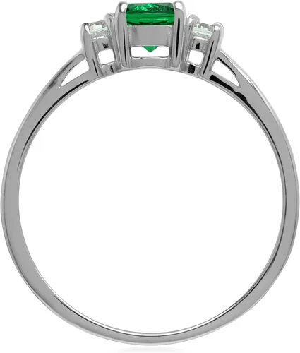 Vista 3 de Silvershake Anillo de promesa de plata de ley 925 con diseño nano esmeralda y circonita cúbica blanca Circonita plata de ley 925 Esmeralda sintética