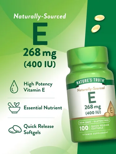 Vista 5 de Nature's Truth Cápsulas blandas de vitamina E de 400 UI 268 mg 100 unidades Suplemento sin OMG y sin gluten
