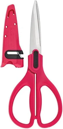 Vista 5 de Farberware Tijeras multiusos y utilitarias con fundas de afilado Edgekeeper, tijeras multiuso fuertes y duraderas, 2 piezas, negro/rojo