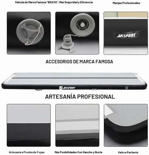 Vista 4 de AKSPORT - Tapete de aire para gimnasia o acrobacias, inflable, con bomba de aire para uso en el Negro