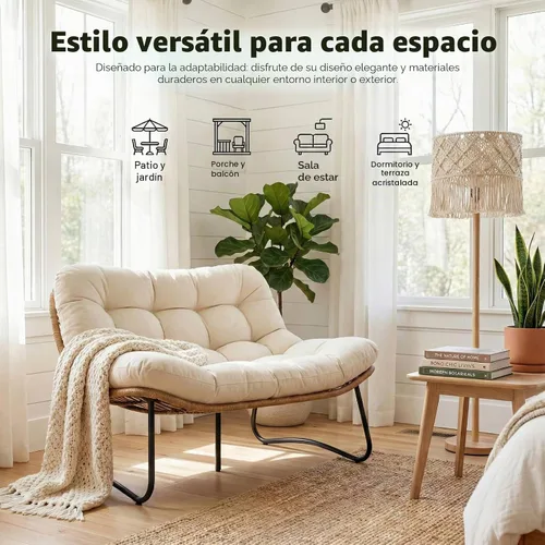 Vista 9 de RADIATA - Sofá biplaza para patio al aire libre, sofá bohemio con cómodo cojín grueso Beige