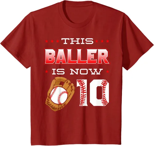 Vista 69 de This Baller Is Now 10 - Camiseta de béisbol para fiesta temática de cumpleaños número 10, Negro