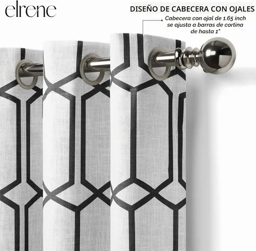 Vista 2 de Elrene Home Fashions Kaiden - Cortina geométrica de oscurecimiento de habitación, panel único, 52" ancho x 84" largo (1 panel), negro
