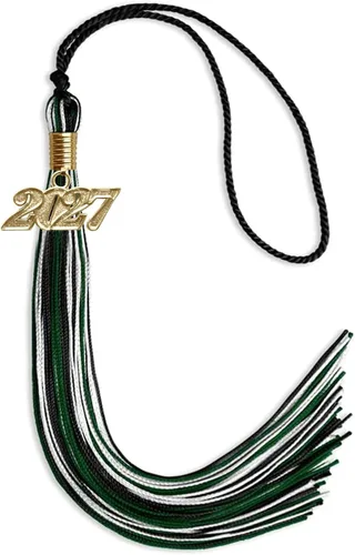 Vista 103 de Endea Graduation Borla mixta de triple color con gota de fecha dorada (negro/dorado/blanco, 2021)