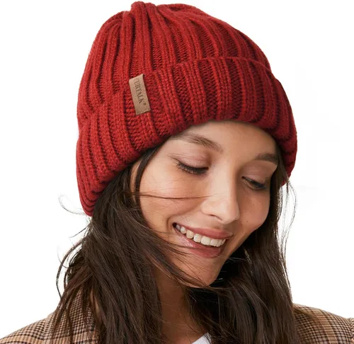 Vista 17 de FURTALK - Gorros de invierno con forro polar para mujer, gorro de punto grueso con calavera, gorro de nieve para mujer Beige