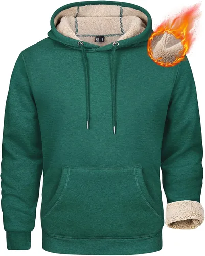 Vista 6 de MAGCOMSEN Sudadera con capucha pesada con forro polar Sherpa para hombre Verde militar
