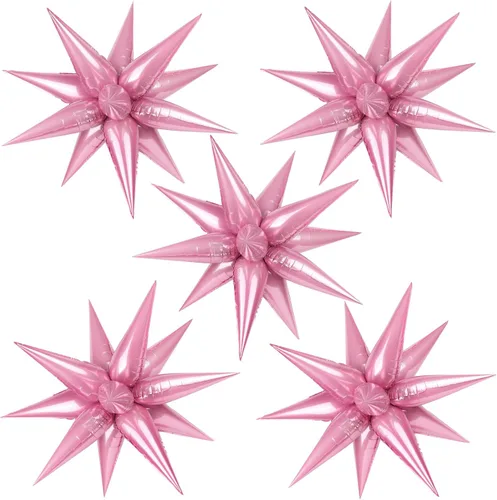 Vista 15 de 60 unidades de globos de estrella negros con explosión de 12 puntas de papel de aluminio con forma de cono mágico grande para decoración de fondo