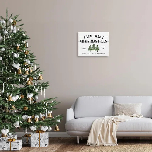Vista 2 de Stupell Industries Cartel de árbol de Navidad blanco de granja, diseñado con letras y forrado, 20 x 16 pulgadas, arte de pared en lienzo
