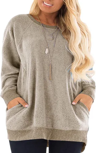 Vista 18 de DOLNINE Sudaderas de talla grande para mujer, con bloques de color, manga larga, con bolsillo 01_ negro