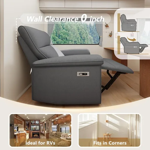 Vista 4 de cinkehome Reclinadores eléctricos de pared Hugger para espacios pequeños, reclinables eléctricos para caravanas con USB, moderna silla reclinable