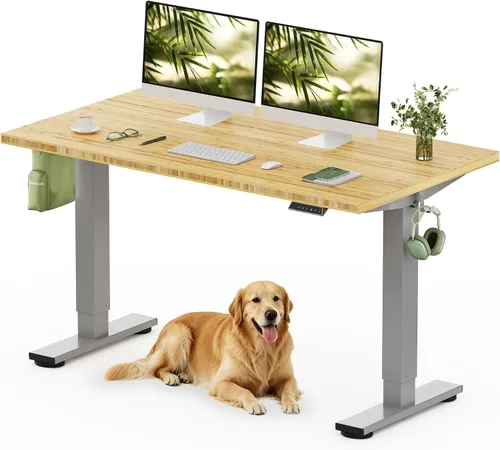 Vista 20 de FLEXISPOT Escritorio de pie de bambú sólido, escritorio de bambú real de 48 x 24 pulgadas con grano natural, estación de trabajo duradera