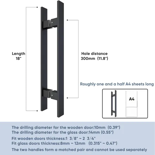 Vista 2 de BARNSMITH Manija de puerta de granero de 18" de empuje y tracción, manija de puerta comercial de acero inoxidable Grade-304 resistente cuadrada
