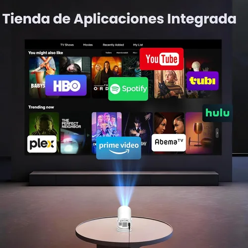Vista 2 de [Aplicaciones integradas] Mini proyector con WiFi y Bluetooth y Android 12, foco eléctrico 1080P Mini proyector portátil, compatible