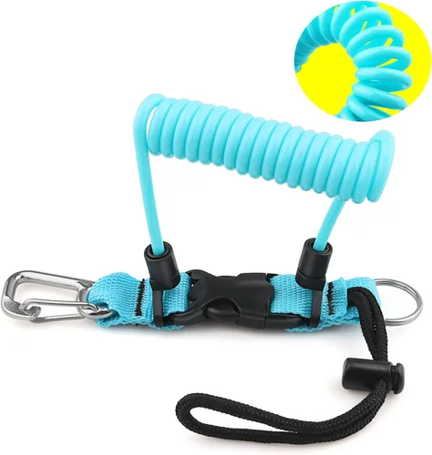 Vista 9 de Buceo bobina Landyard, cordón de acero inoxidable para cámara en espiral con hebilla de metal de liberación rápida
