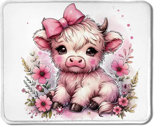 Vista 11 de Highland - Alfombrilla de mouse de vaca con lazo rosa coqueta floral para mouse inalámbricos, computadora portátil, accesorios de escritorio, 9.5 x