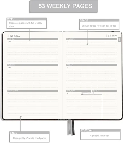 Vista 3 de Agenda 2026-2027 – Agenda semanal mensual 2026-2027 con calcomanías, julio 2026 a junio 2027, 5.75 x 8.25 pulgadas, calendario 26-27, papel premium