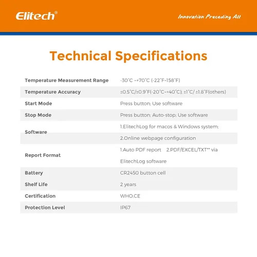Vista 7 de Elitech LogEt1TH - Paquete de 1000 registradores de datos desechables certificados por PQS, sensor de luz y humedad de temperatura, pedidos a granel