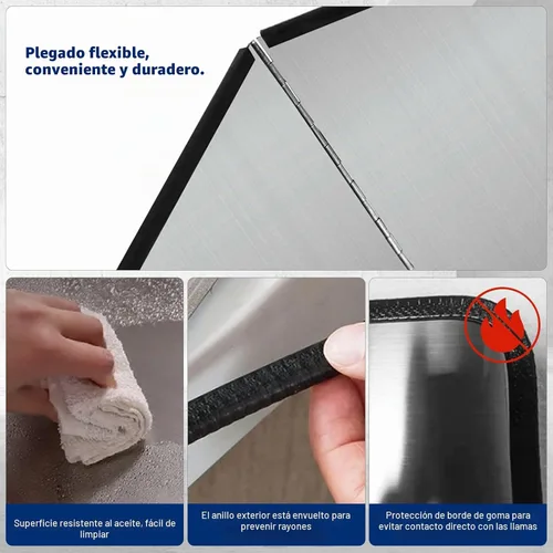 Vista 5 de Protector contra salpicaduras de 4 caras, pantallas plegables de acero inoxidable contra salpicaduras de aceite, aislamiento contra salpicaduras