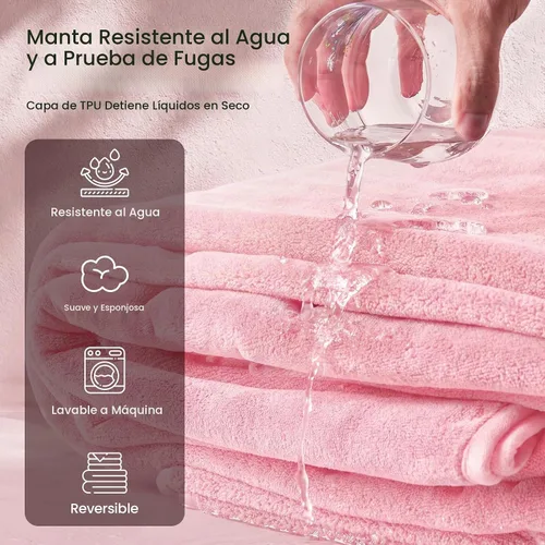 Vista 2 de LOOBANI Manta impermeable para sofá, de doble cara, a prueba de fugas, 40 x Rosa