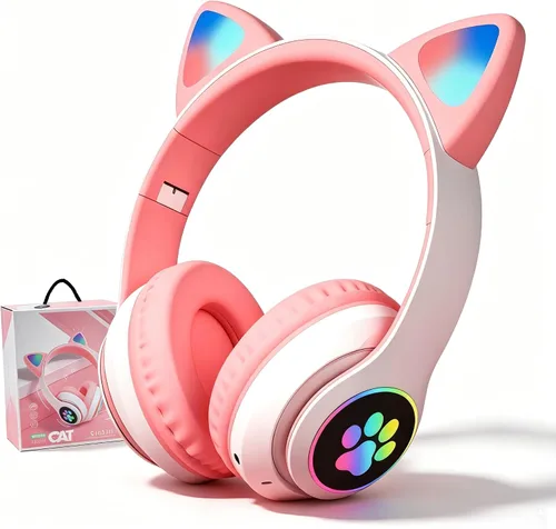 Vista 9 de Auriculares Bluetooth con orejas de gato Yusonic, auriculares inalámbricos para niños pequeños, niños y niñas, para Amazon Fire Negro