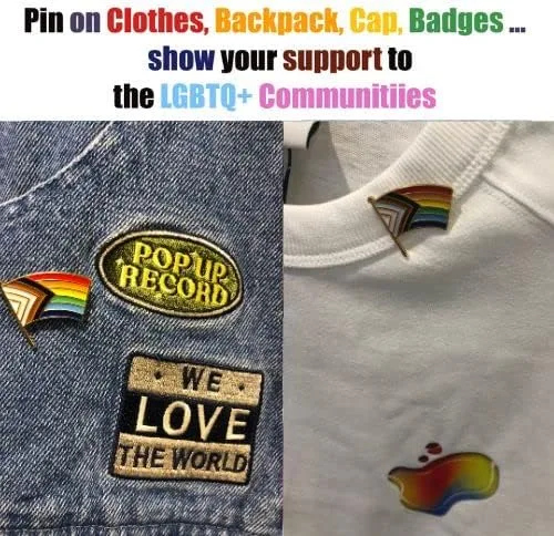 Vista 5 de Pines de orgullo con bandera de progreso Pines de solapa LGBTQ Rainbow Progressive Ally, para desfile del orgullo y decoraciones para ropa