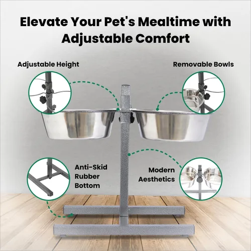 Vista 5 de Iconic Pet Comedor doble ajustable H-Design – Base de goma antideslizante sin ruido estable soporte de comida para perros con cuencos elevados